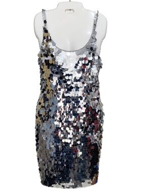 Vintage A.J. Bari Dress Womens Size 6 Disco Party Silver Mirror Sequins Retro
